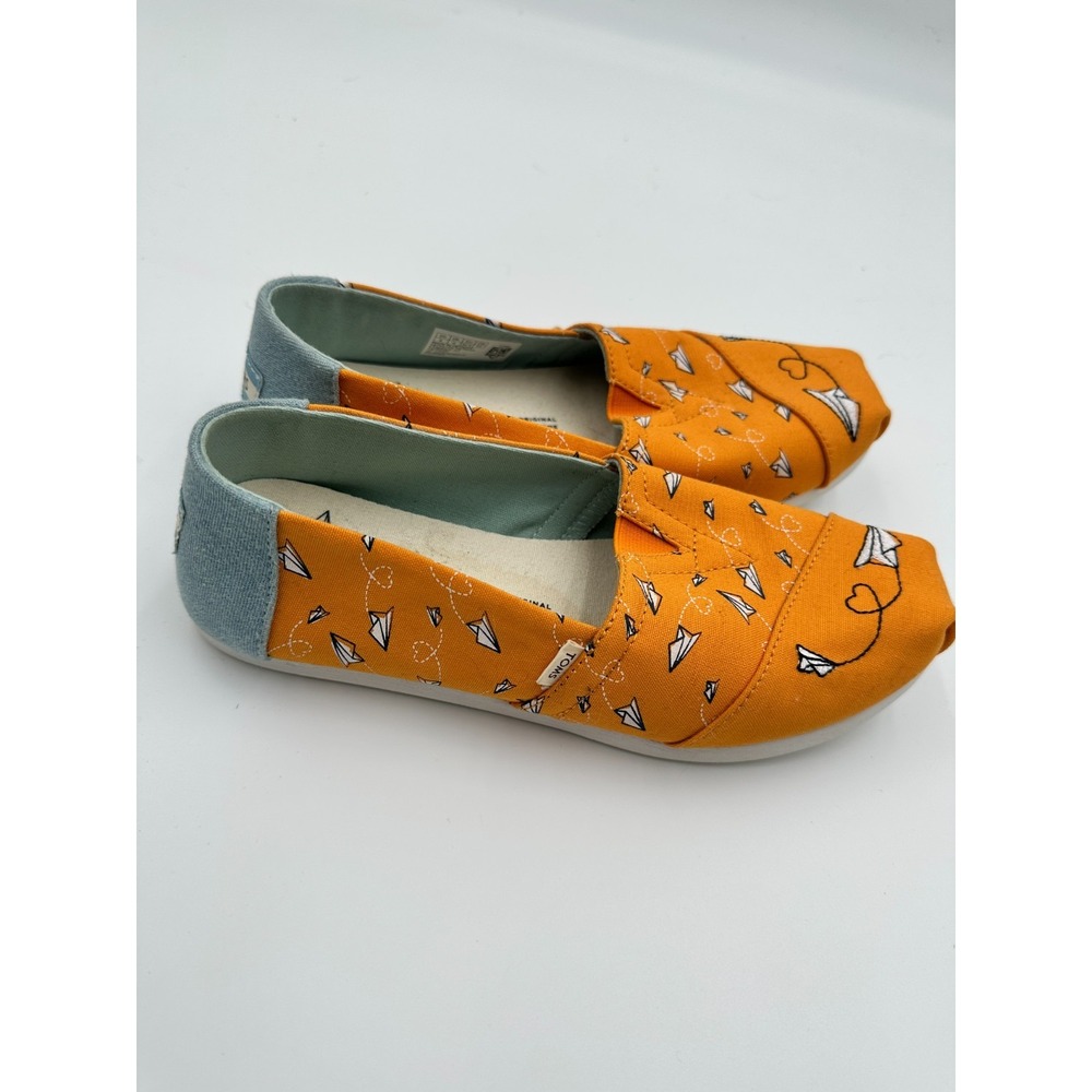 Toms Classic Women's Shoes Yellow Sanne‎ Jippe Paper Airplanes Slip On Flats